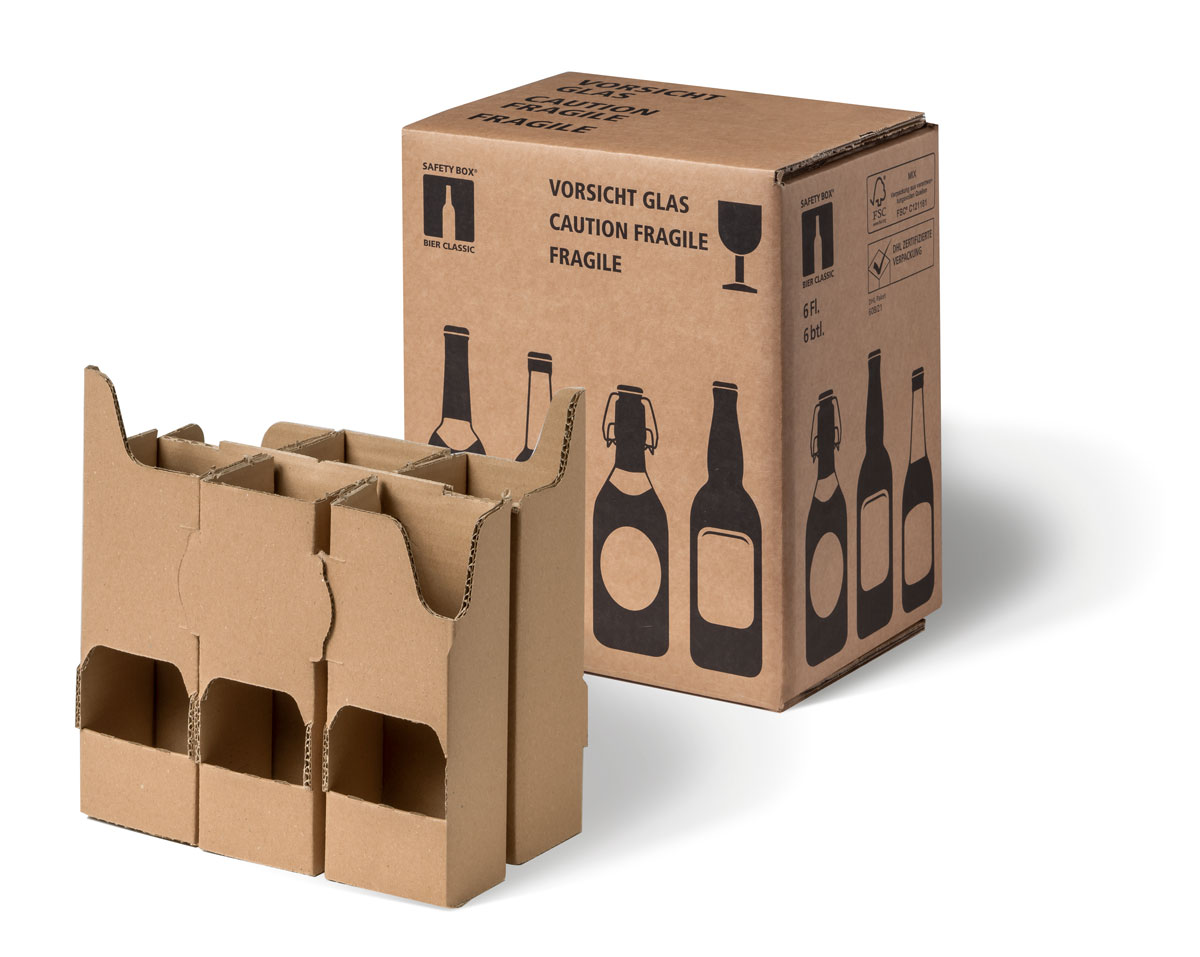 Caisse carton format 6 bières 33 cl - 188x126x230 mm